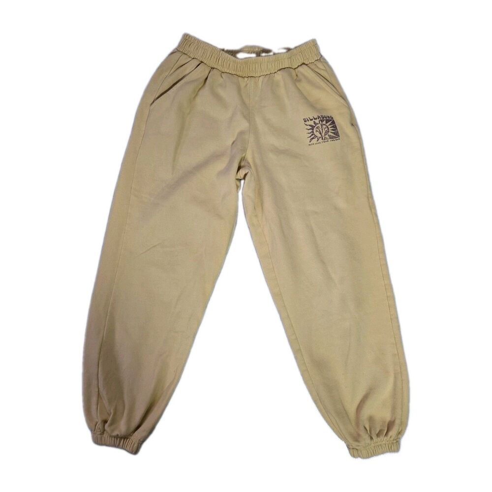 Billabong Yellow Logo Sweatpants Elastic Waist Joggers Pockets Size S EUC